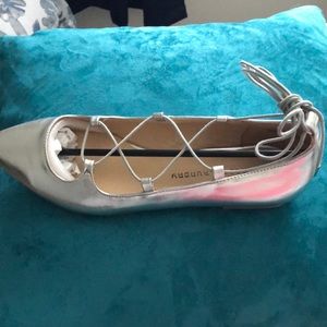 Silver lace up flats NEVER WORN